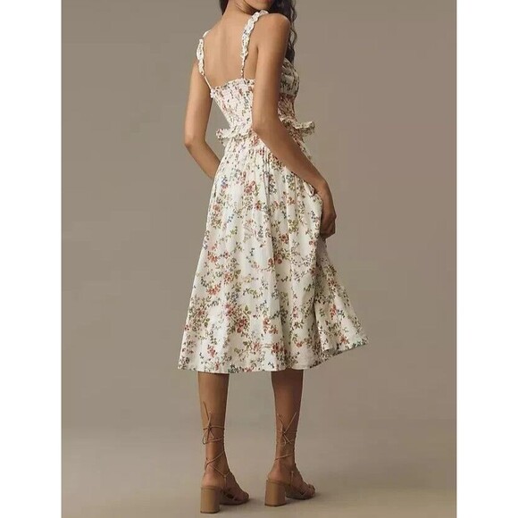 NWT By Anthropologie Sleeveless Smocked Waist Ruffled Midi Dress Size XL - Picture 2 of 15